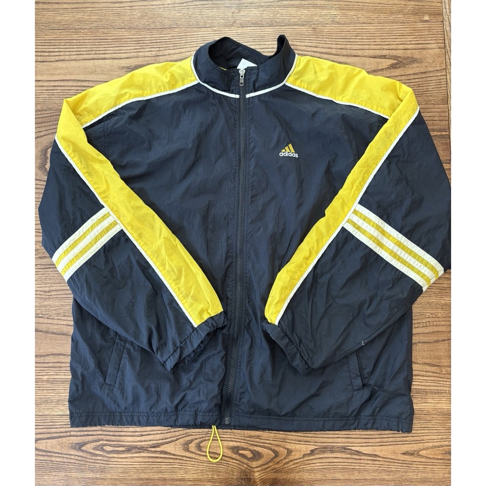 Vintage 90s Adidas Men's XL Black & Gold Full‎ Zip Windbreaker Mesh Lined Jacket